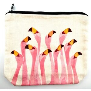 New Flamingo Print Canvas Cosmetic Bag - Pink